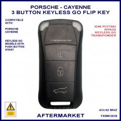Porsche Cayenne 3 button Keyless Go flip key with PCF7943 chip
