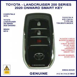Toyota Landcruiser 200 series 2020 on 89904-60X20 3 button smart key 281451-0010 Denso HYQ14FBB