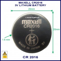 Maxell CR2016 3V Lithium battery for use in remote control
