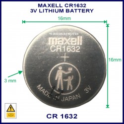 Maxell CR1632 3V Lithium battery for use in remote control