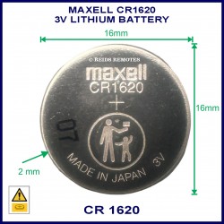 Maxell CR1620 3V Lithium battery for use in remote control