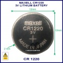 Maxell CR1220 3V Lithium battery for use in remote control