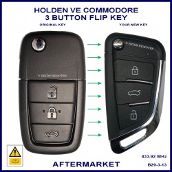 Image shows the genuine VE Commodore key on the left and the key you will receive on the right