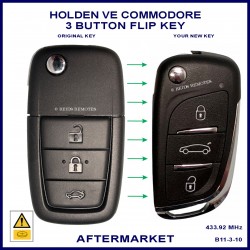 Image shows the genuine VE Commodore key on the left and the key you will receive on the right