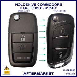 Image shows the genuine VE Commodore key on the left and the key you will receive on the right