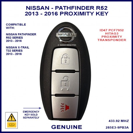 Nissan Pathfinder R52 2013 onward - 3 button smart proximity key genuine S180144005