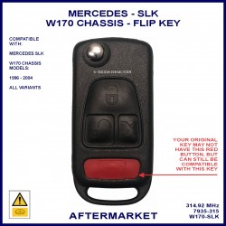 Mercedes SLK W170 1996 - 2004 models replacement remote flip key