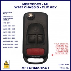 Mercedes W163 ML models 1998 - 2005 replacement remote flip key