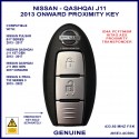 Nissan Qashqai J11 2013 onward 2 button smart proximity key genuine Continental S180144102