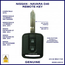 Nissan Navara D40 ST & RX 2005 - 2015 2 button fixed blade remote key genuine