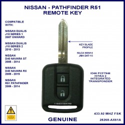 Nissan Pathfinder R51 2005 - 2014 2 button fixed blade remote key genuine