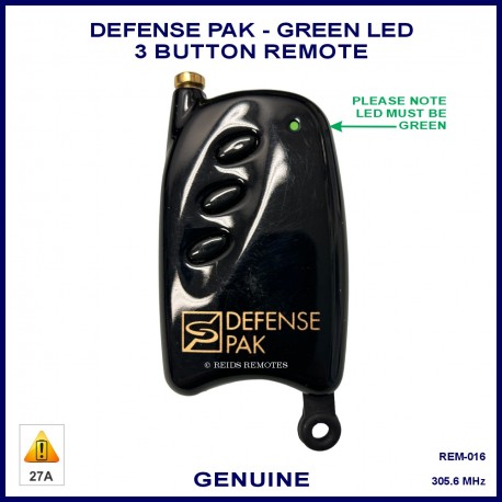 Defense Pak 3 black button black remote with green LED REM-016