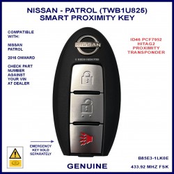 Nissan Patrol genuine B85E3-1LK0E 3 button TWB1U825 smart proximity remote key