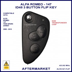 Alfa Romeo 147 Twin Spark 3 button remote flip key with ID48 transponder