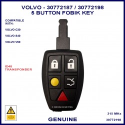 Volvo 30772187 or 30772198 genuine 5 button remote slot key
