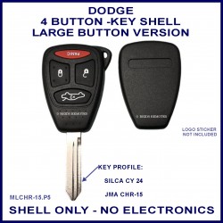Dodge 4 button replacement key shell kit only - large button version