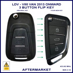Image shows a genuine LDV V80 flip key on the left and this aftermarket flip key on the right