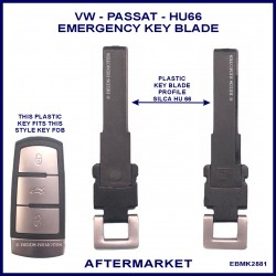 VW Passat plastic emergency key blade to fit 3 button remote fob key
