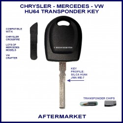 Image shows the front of this Mercedes HU64 compatible transponder key shell with the chip holder removed