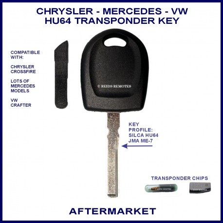 Image shows the front of this Mercedes HU64 compatible transponder key shell with the chip holder removed