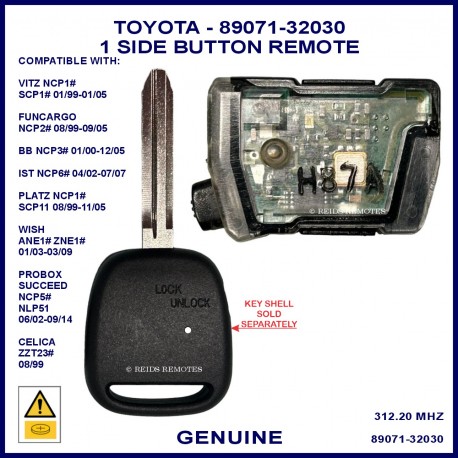 Toyota Japanese Import 89071-32030 1 side button 312 MHz remote
