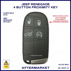 Jeep Renegade 2015-2021 4 button ID4A HITAG-AES keyless go 433 MHz ASK