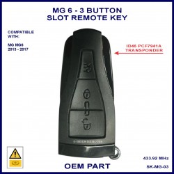 MG 6 OEM 10181327 3 button slot key ID46 chip 434 MHz remote