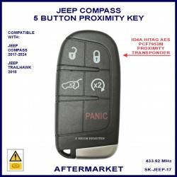 Jeep Compass 2017-2024 5 button ID4A HITAG-AES keyless go 433 MHz ASK