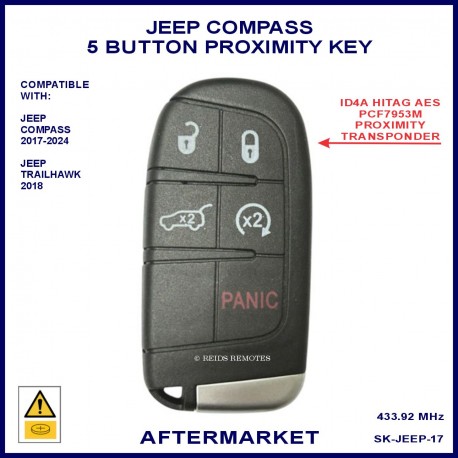 Jeep Compass 2017-2024 5 button ID4A HITAG-AES keyless go 433 MHz ASK