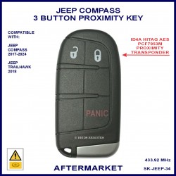 Jeep Compass 2017-2024 3 button ID4A HITAG-AES keyless go 433 MHz ASK