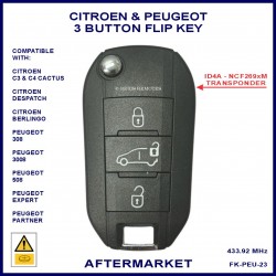 Peugeot 308 508 3008 Expert & Partner 3 button ID4A flip key