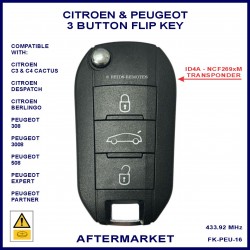 Peugeot 308 508 3008 Expert & Partner 3 button ID4A flip key with boot button
