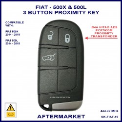 Fiat 500X & 500L 2014-2018 3 button ID4A HITAG-AES keyless go 433 MHz ASK