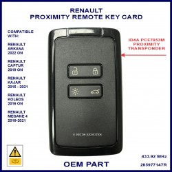 Renault Arkana Captur Koleos Kajar & Megane 4 OEM smart key card