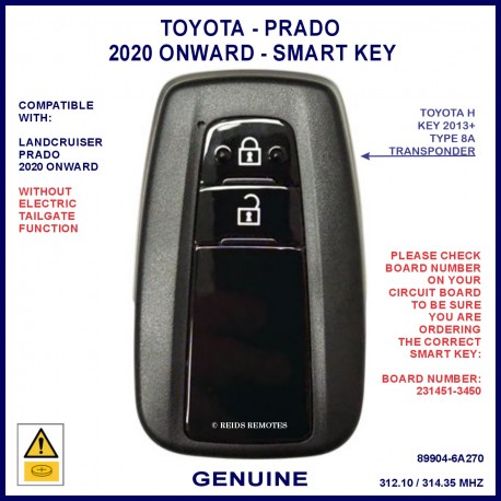 Toyota Landcruiser Prado 89904-6A270 - 2 button smart proximity key 231451-3450