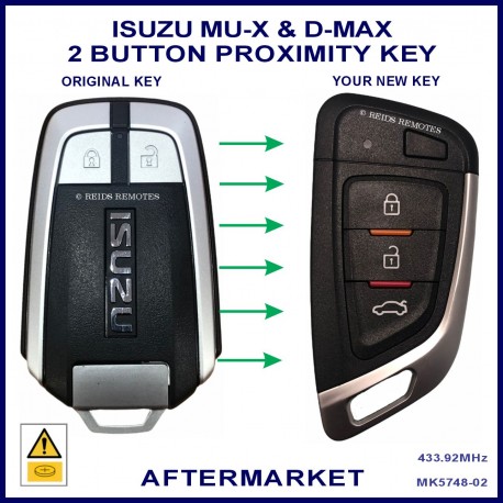 Image shows the original Isuzu fob on the left and the aftermarket fob on the right