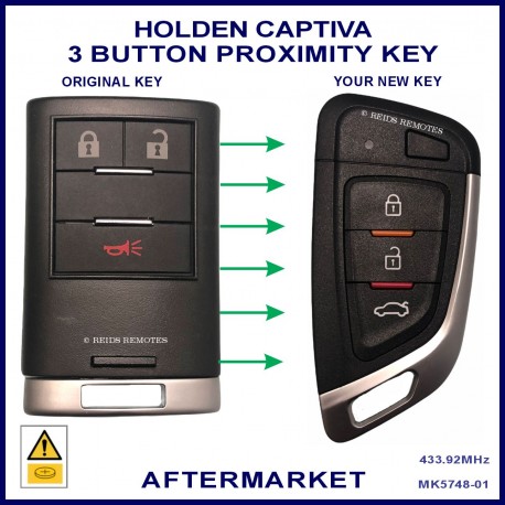 Image shows the original Holden Captiva fob on the left and the aftermarket fob on the right