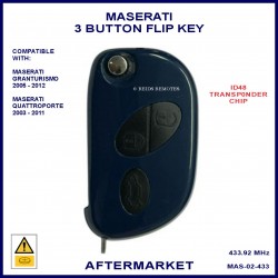 Maserati Granturismo & Quatroporte 3 button blue flip key with ID48 transponder
