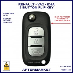 Renault Traffic X82 2014 - 2022 3 button ID-4A HITAG-AES flip key - VA2