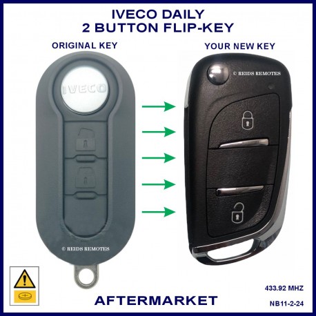 Image shows an original Iveco Daily key on the left and the key you will get on the right