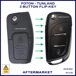 Image shows an original Foton Tunland flip key on the left and the key you will receive on the right