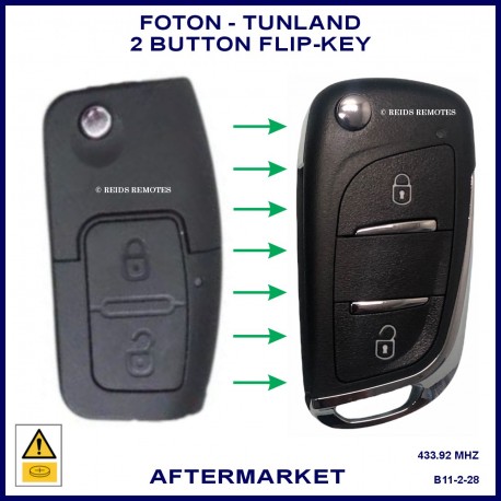 Image shows an original Foton Tunland flip key on the left and the key you will receive on the right