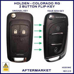 Image shows a genuine Holden Colorado key on the left and this aftermarket flip key on the right