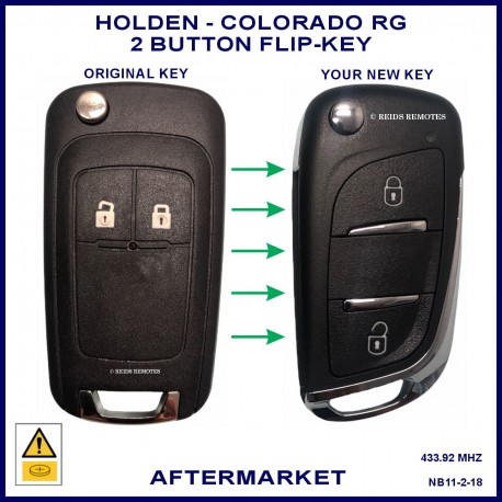 Image shows a genuine Holden Colorado key on the left and this aftermarket flip key on the right