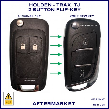 Image shows a genuine Holden Trax key on the left and this aftermarket flip key on the right