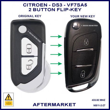 Citroen DS3 2010 - 2016 VF7SA5 models integrated transponder chip flip key