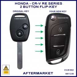 Image shows an original Honda CR-V RE series remote key on the left and this aftermarket flip key on the right