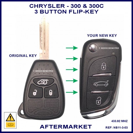 Image shows direct size comparrison of OEM remote key and this aftermarket flip key