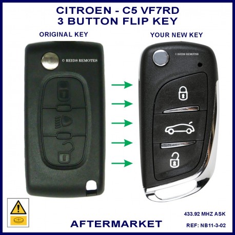 Image shows an original Citroen C5 flip key on the left and this aftermarket flip key on the right