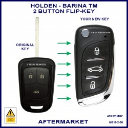 	Image shows an original Holden Barina fixed blade key on the left and this aftermarket flip key on the right